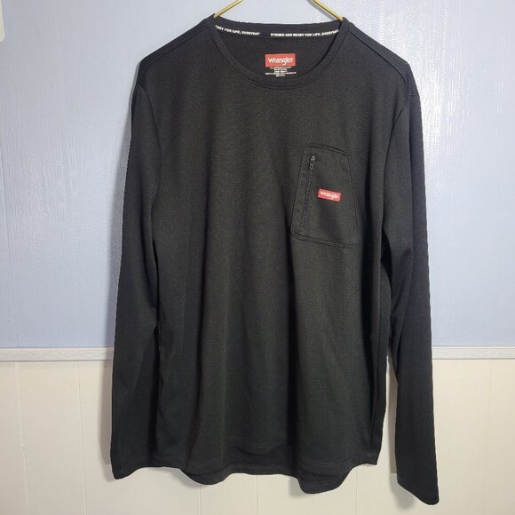 Wrangler Men's Large Classic Black Crewneck Longsleeve Lightweight Pocket Tee - Picture 1 of 7